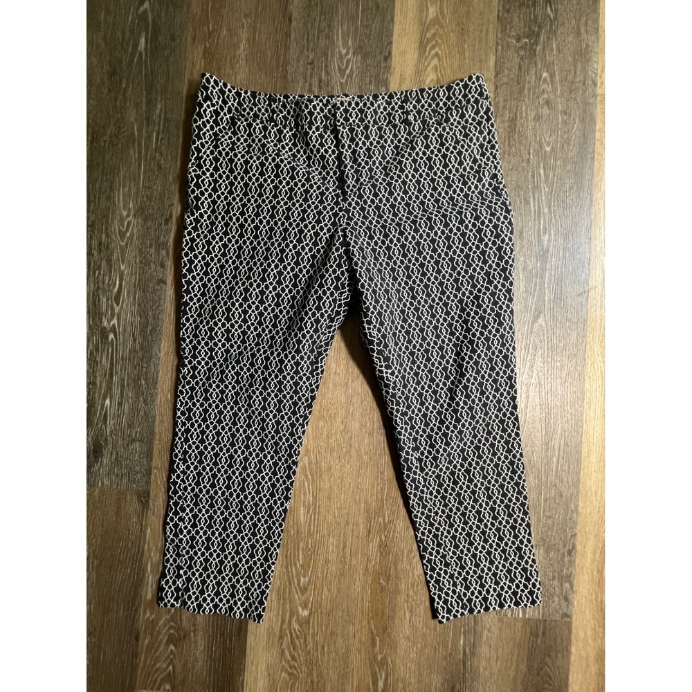 Merona Classic Pants Womens 18 Black White Geometric Lattice‎ Stretch Ankle
